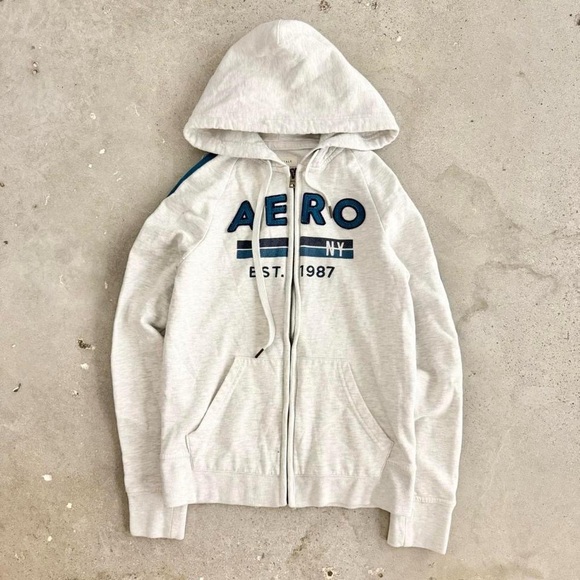 Aeropostale Sweaters - Vintage Y2K Aero NY Gray Zip-Up Hoodie Size XS